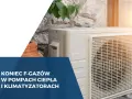 Koniec F-gazów w pompach ciepła i klimatyzatorach. Jednostka zewnętrzna klimatyzatora na tle kamiennej ściany.