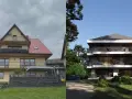 Przed i po: wizualizacja nowoczesnej rozbudowy domu z balkonami i dużymi oknami, kontrastująca ze starym budynkiem.