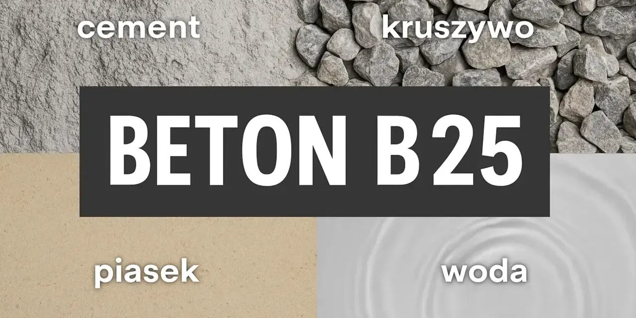 Składniki betonu B25: cement, piasek, kruszywo i woda. Dobre kruszywo to klucz do mocnego betonu.