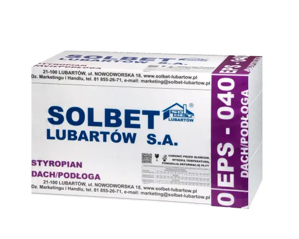 Opakowanie styropianu Solbet EPS 040 Dach/Podłoga, idealny do izolacji podłóg i dachów.